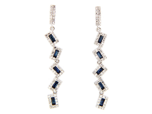 PIVOTING SAPPHIRE & DIAMOND DANGLE EARRING, 14KW (H)