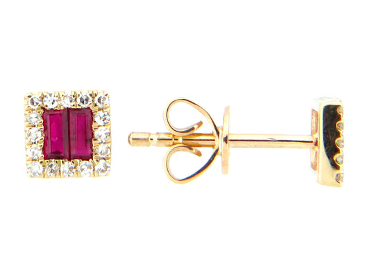 RUBY BAGUETTE & DIAMOND SQUARE STUD EARRING