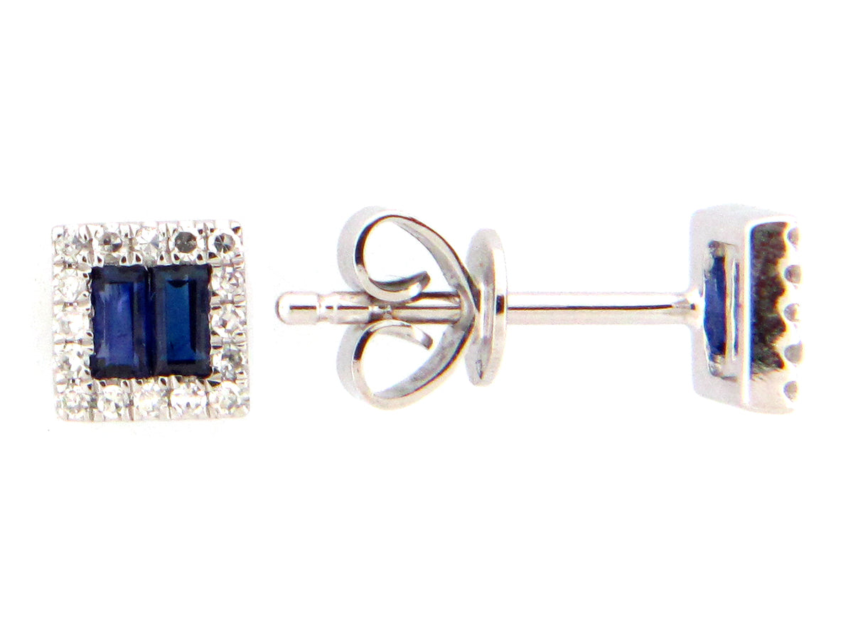 SAPPHIRE BAGUETTE & DIAMOND SQUARE STUD EARRING