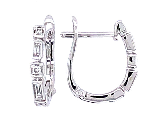 DIAMOND BAGUETTE & ROUND BEZEL HOOP EARRING