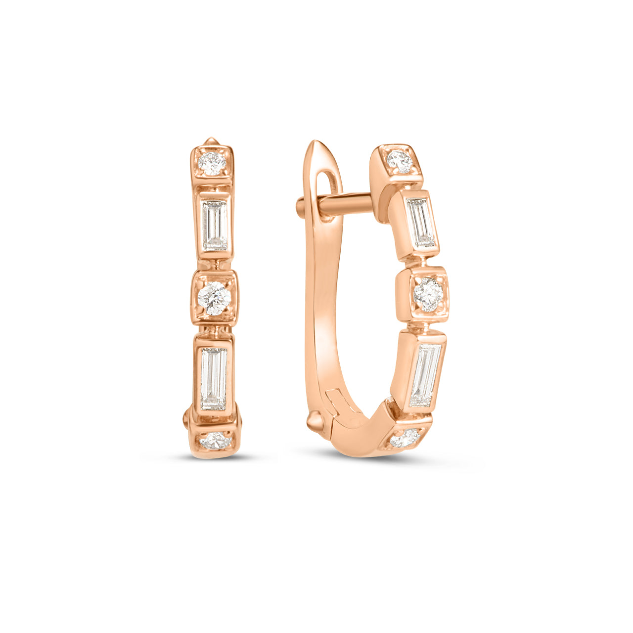 Diamond Baguette & Round Bezel Huggie Earring