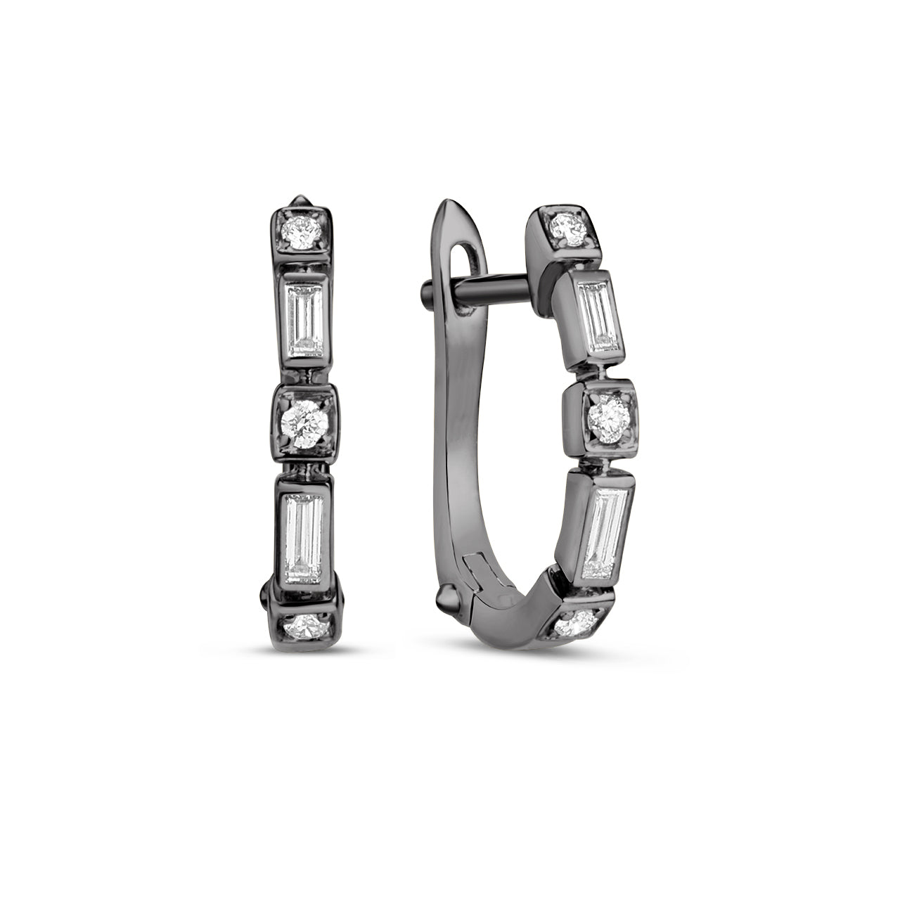 Diamond Baguette & Round Bezel Huggie Earring