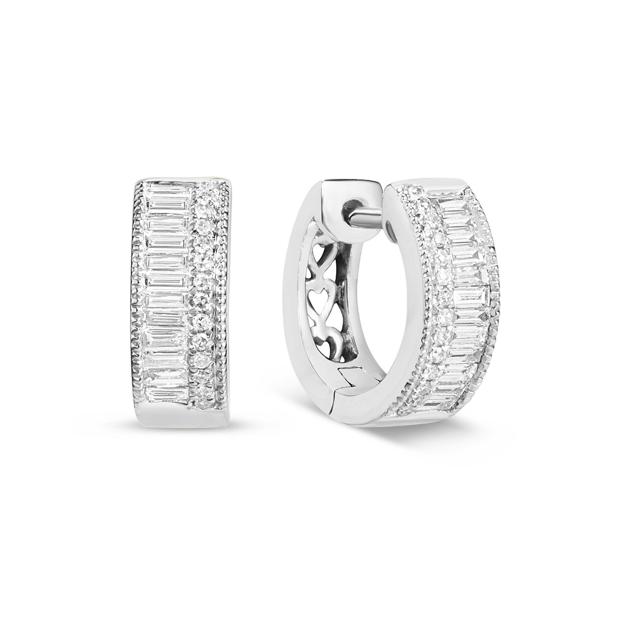 Diamond Baguette & Round Migrain Duet Huggie Earring