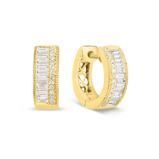 Diamond Baguette & Round Migrain Duet Huggie Earring