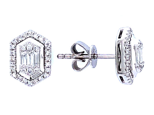 DIAMOND HEXAGON STUD EARRING, 14KW (N)