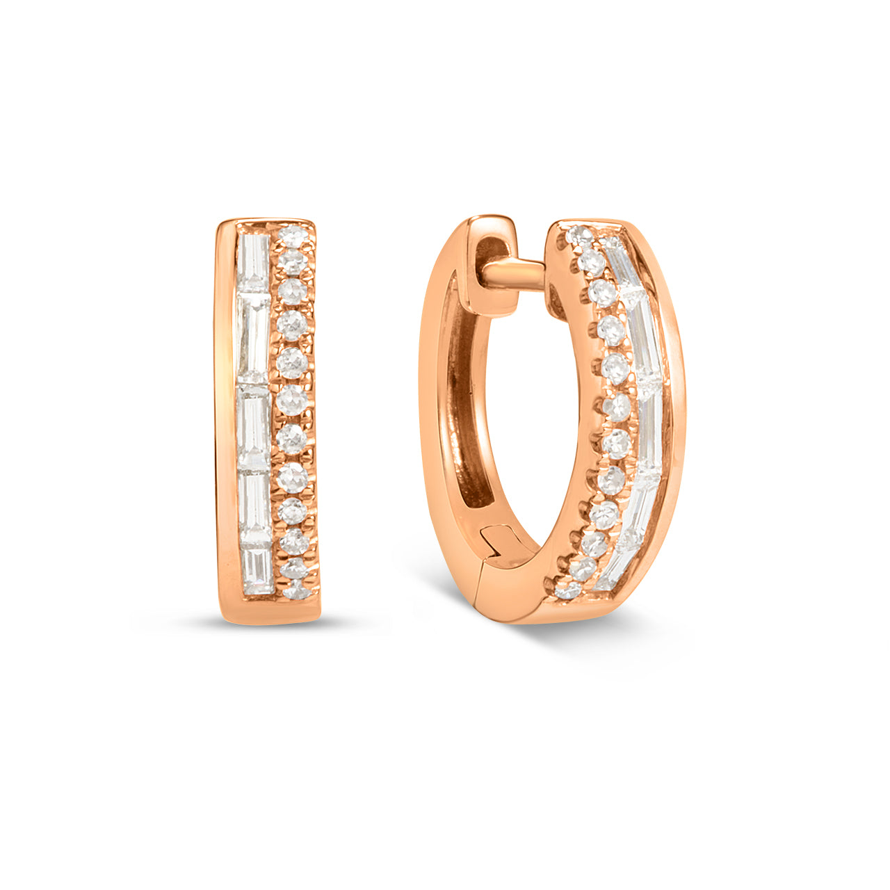 Diamond Baguette & Round Duet Huggie Earring