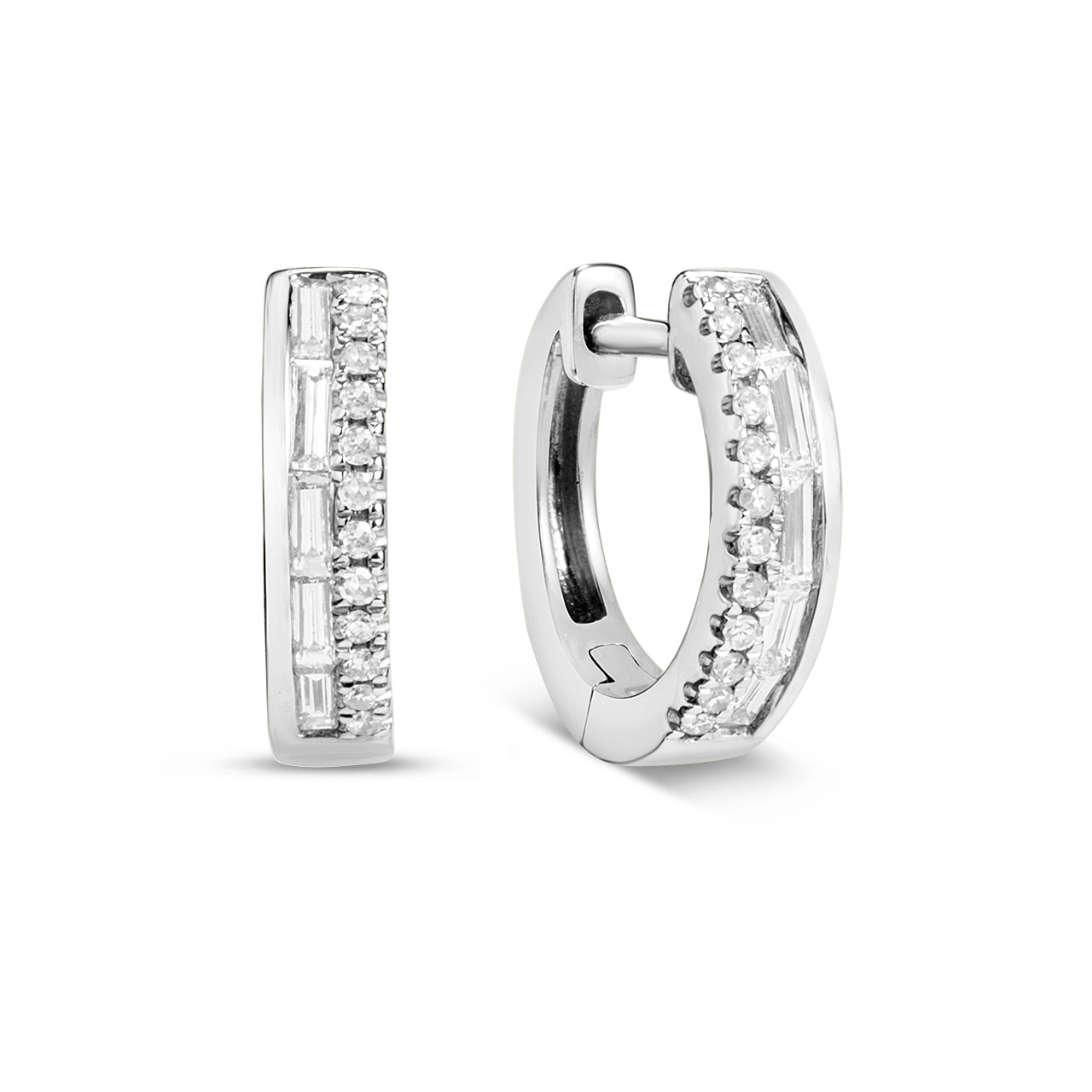 Diamond Baguette & Round Duet Huggie Earring