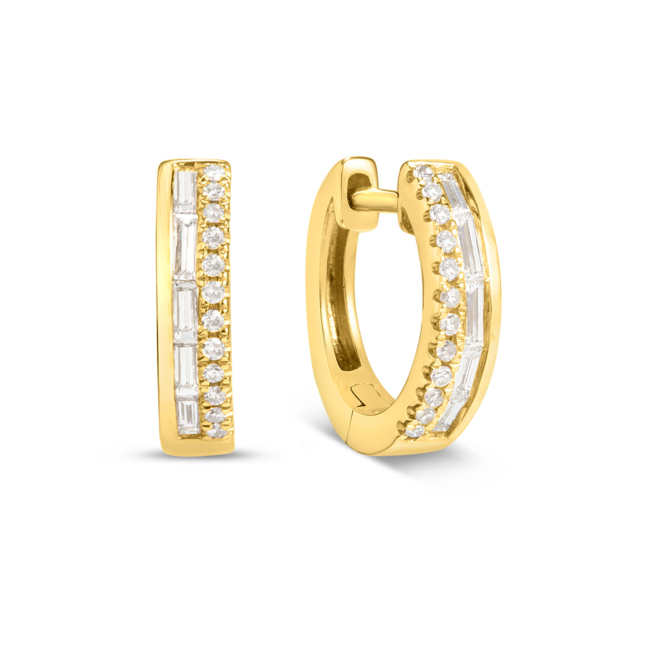 Diamond Baguette & Round Duet Huggie Earring
