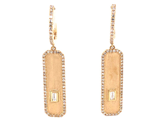 DIAMOND BAGUETTE BAR EARRING, SATIN FINISH