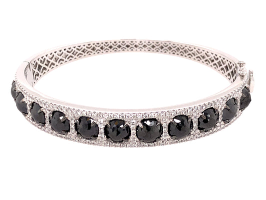 BLACK ROSE CUT ROUND & WHITE DIAMOND BANGLE, 18KW (R)