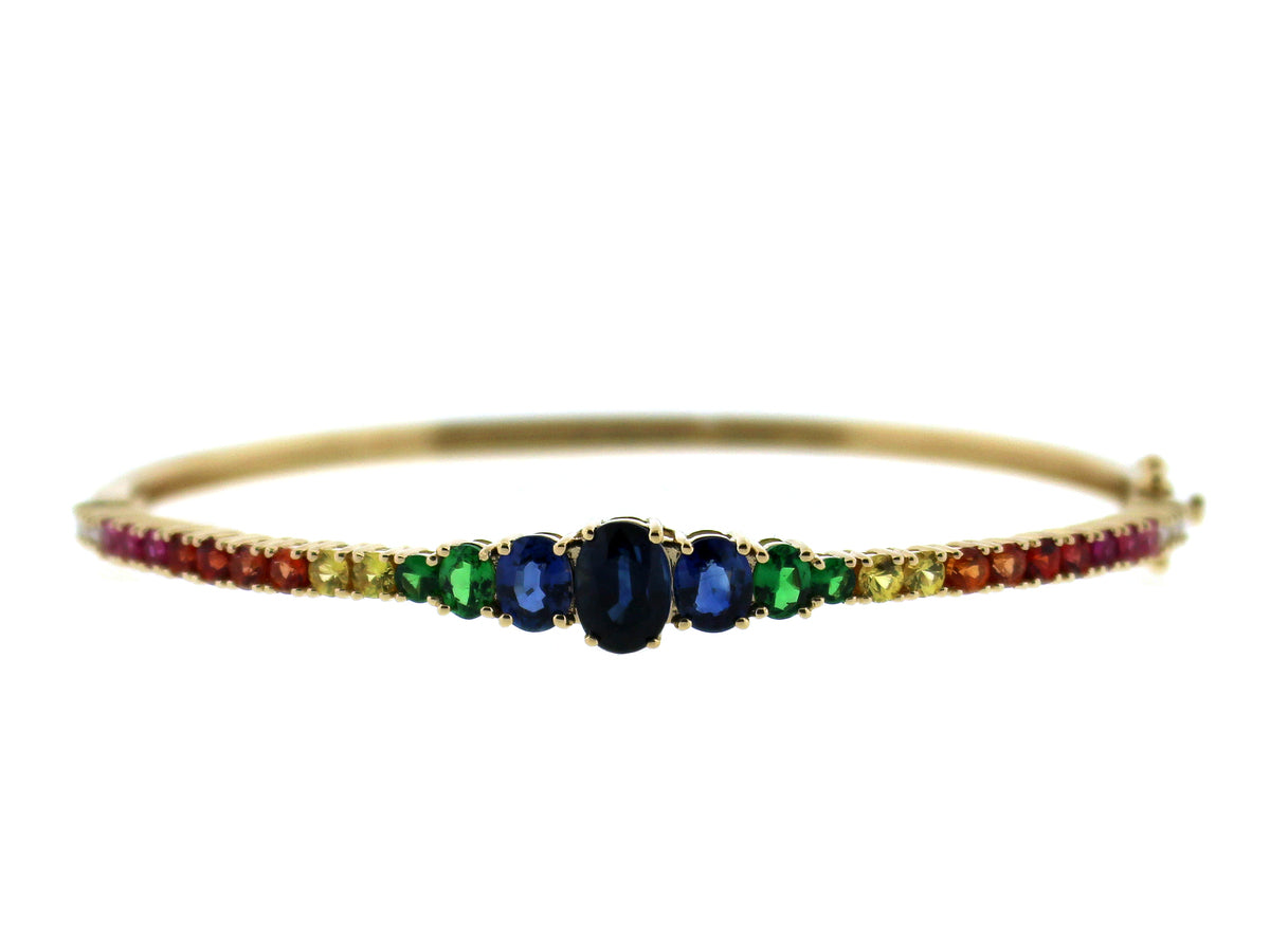 RAINBOW SAPPHIRE & DIAMOND BANGLE, 14KY (H/U)