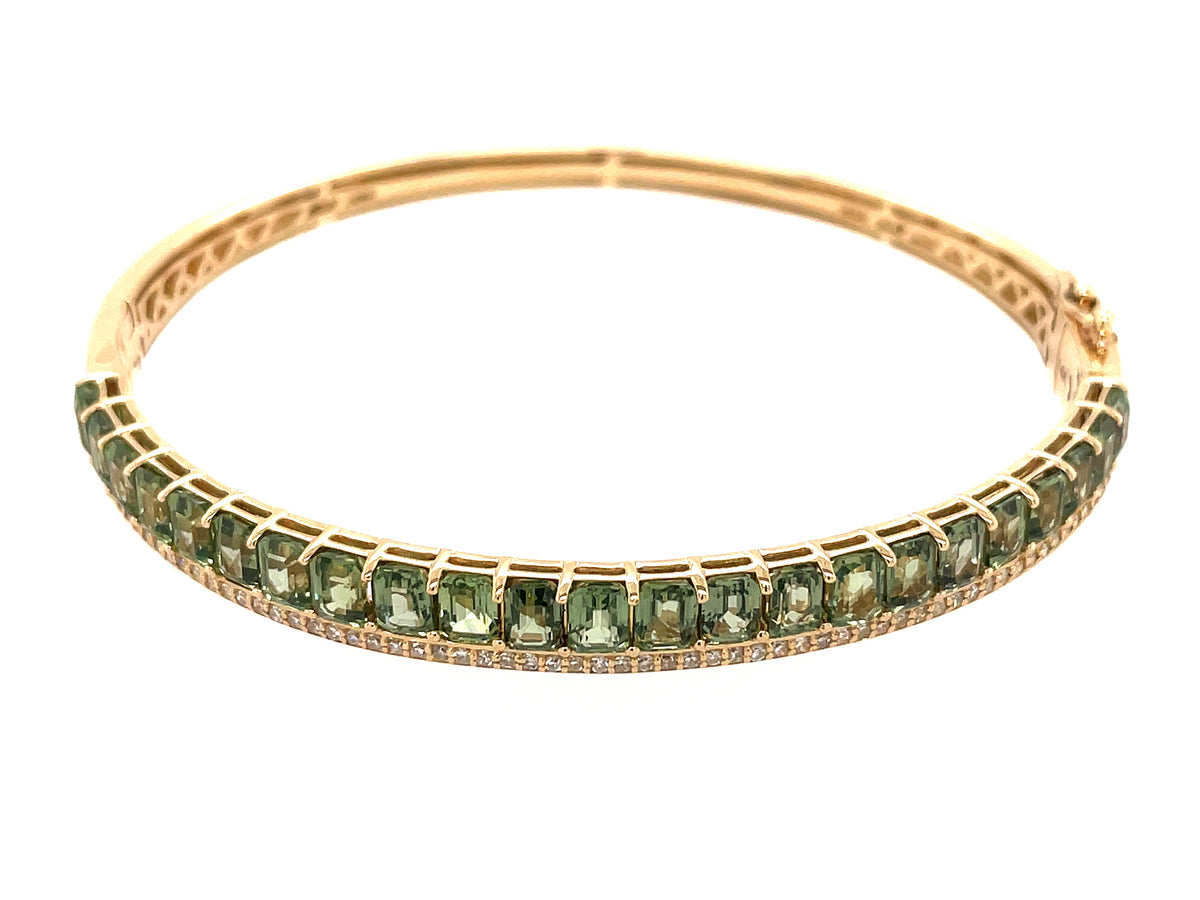 GREEN SAPPHIRE EMERALD CUT & DIAMOND BANGLE