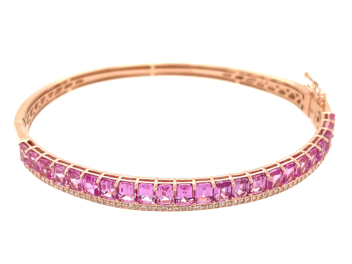 PINK SAPPHIRE EMERALD CUT & DIAMOND BANGLE
