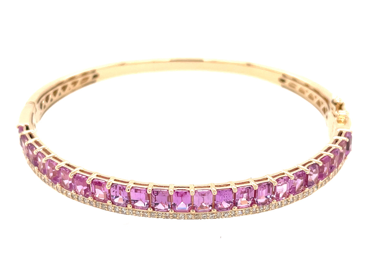 PINK SAPPHIRE EMERALD CUT & DIAMOND BANGLE