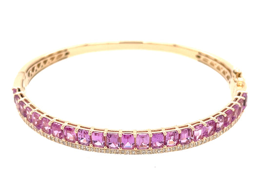 Pink Sapphire Emerald Cut Diamond Bangle