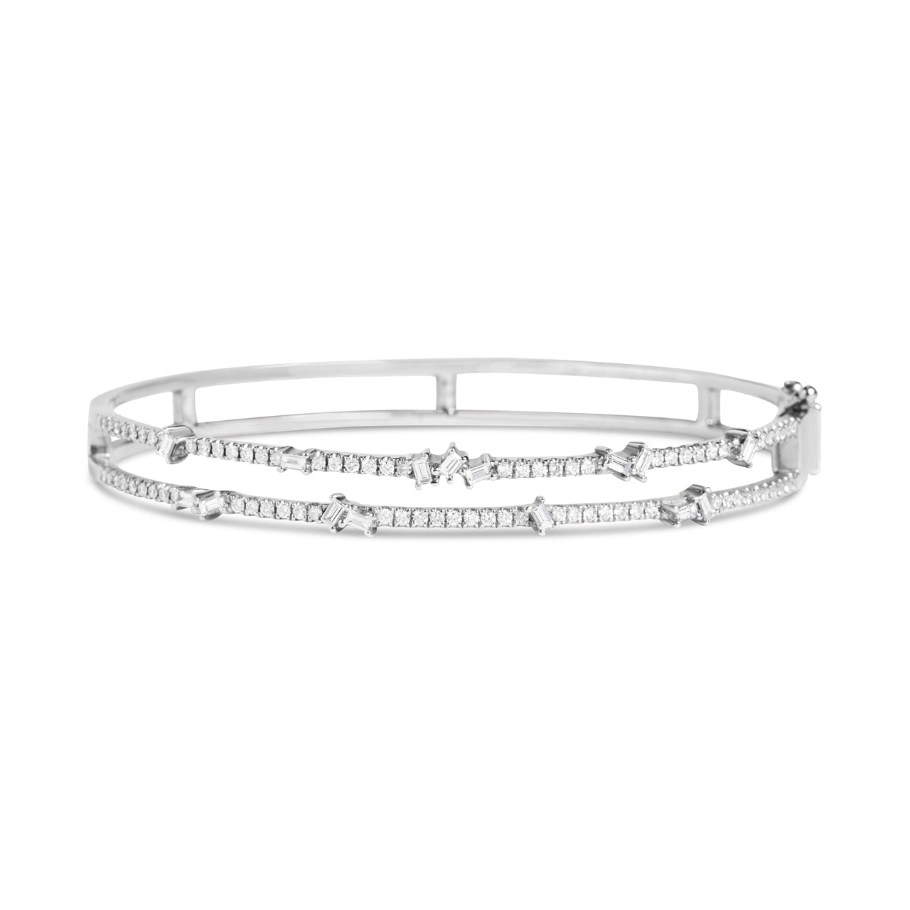 Diamond 2 Row Baguette Cluster Bangle
