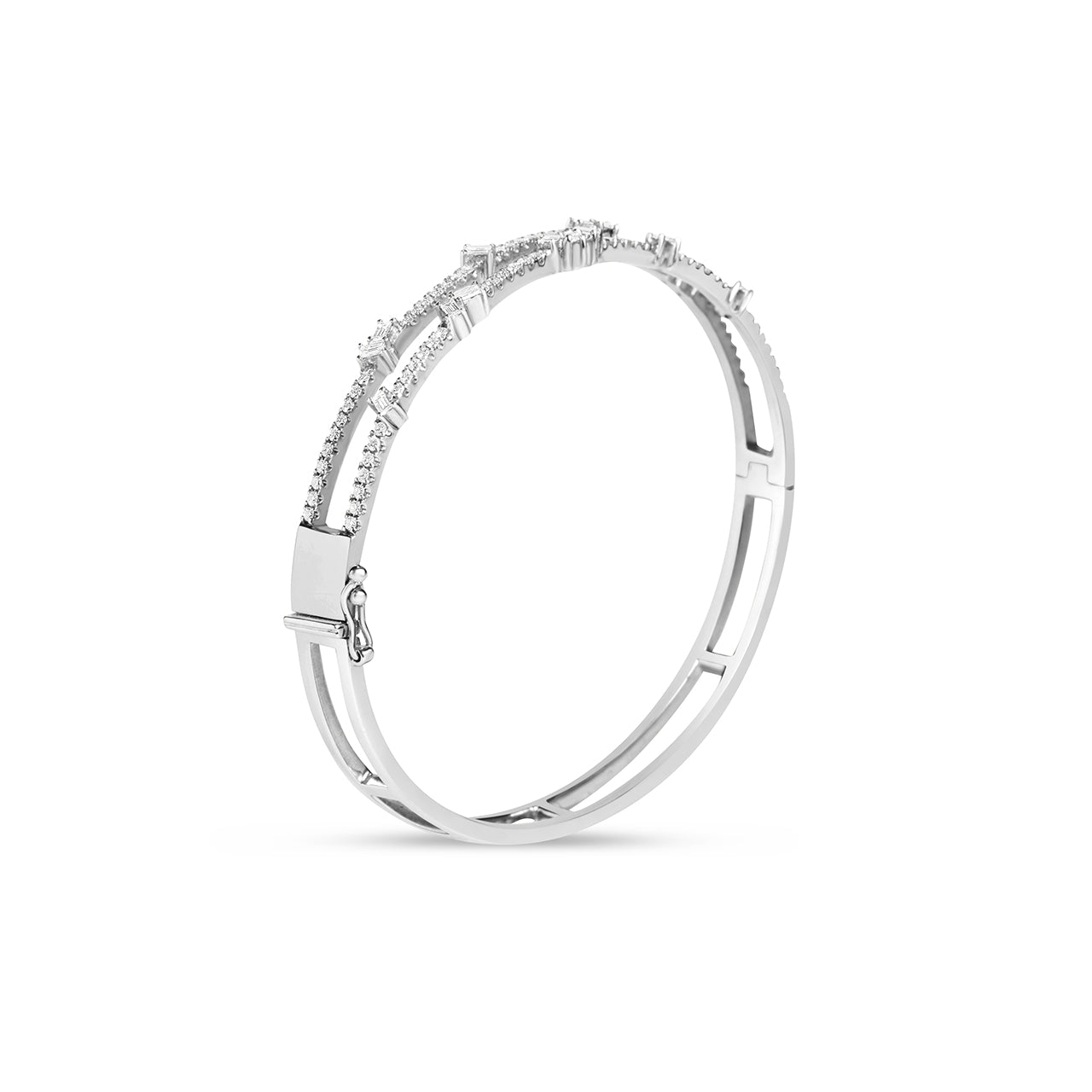 Diamond 2 Row Baguette Cluster Bangle