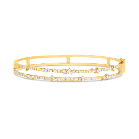 Diamond 2 Row Baguette Cluster Bangle