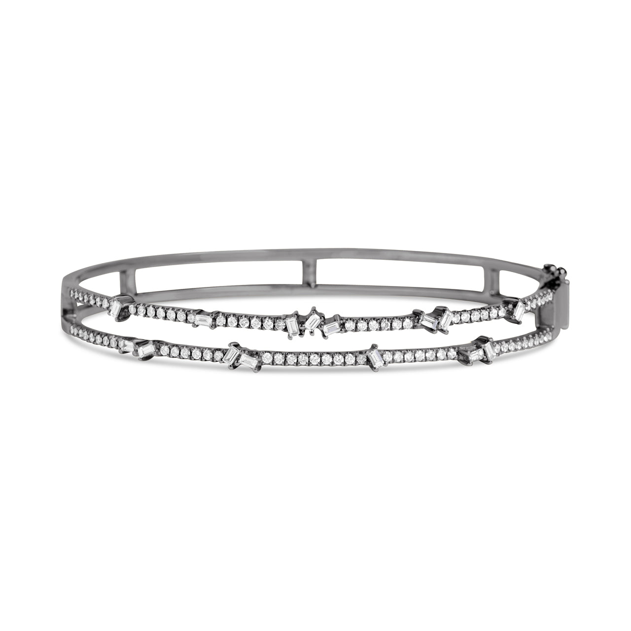 Diamond 2 Row Baguette Cluster Bangle