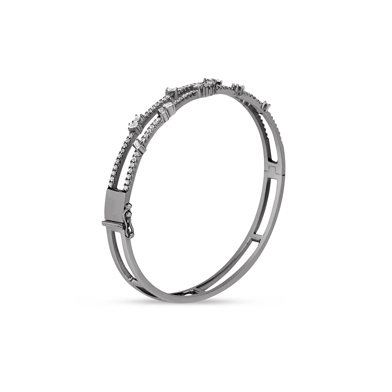 Diamond 2 Row Baguette Cluster Bangle