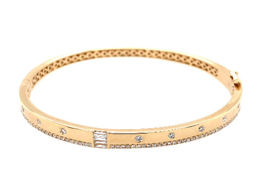 DIAMOND FLUSH SET BAGUETTE & ROUND BANGLE,  14KY (N)