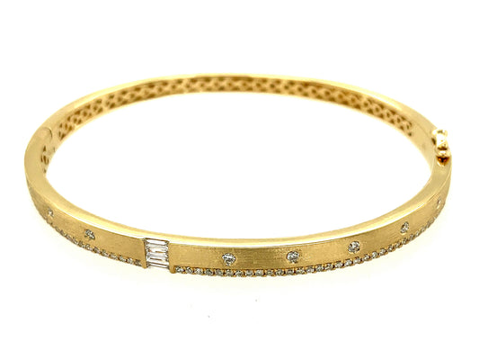 DIAMOND FLUSH SET BAGUETTE & ROUND BANGLE, SATIN FINISH, 14KY (N)