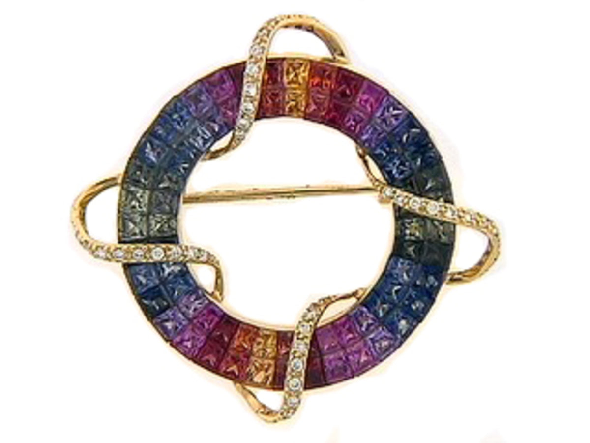 RAINBOW SAPPHIRE & DIAMOND BROACH, 18KY (H/U), C=8.54
