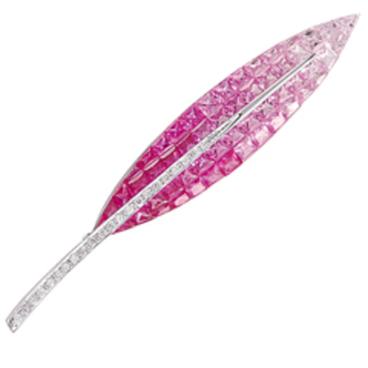 PINK SAPPHIRE & DIAMOND BROACH, 18KW (H), C=4.56