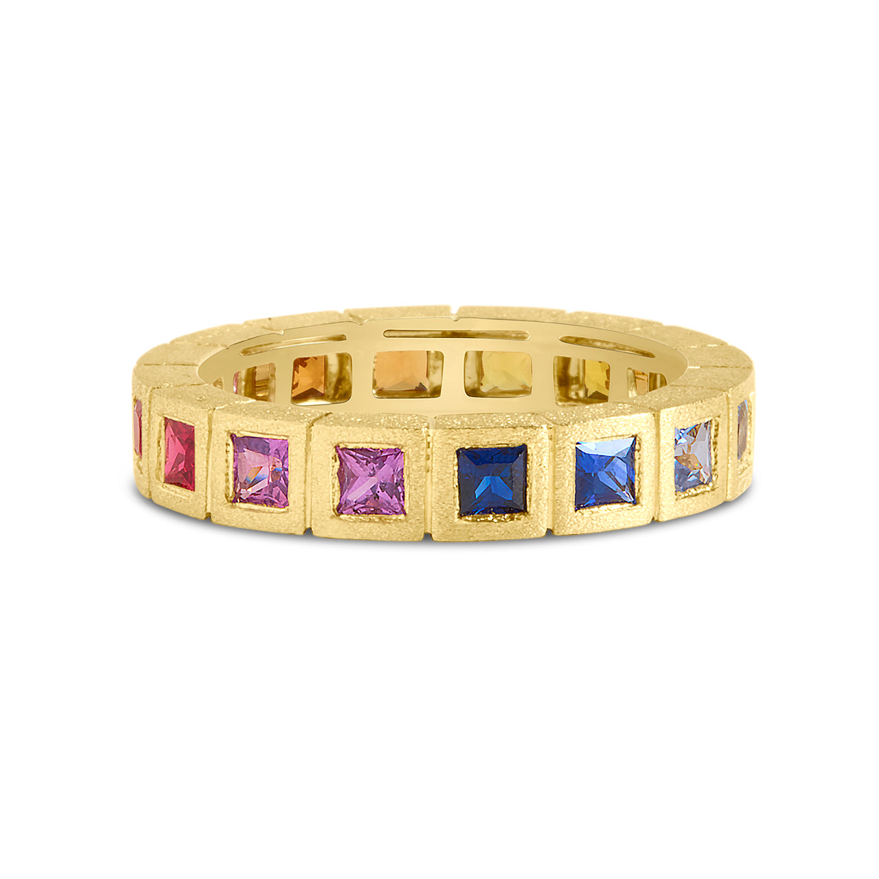 Rainbow Sapphire Princess Bezel Eternity Band