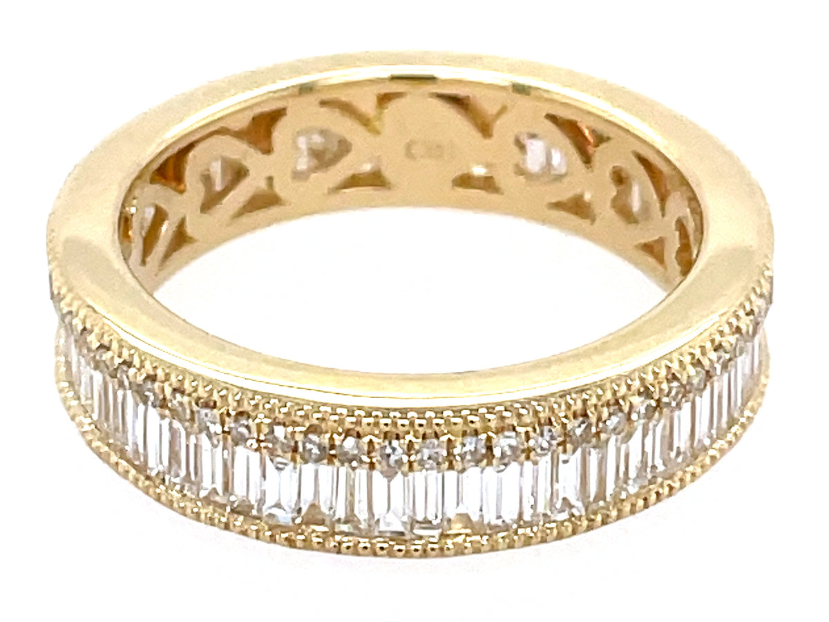 DIAMOND BAGUETTE & ROUND MILLGRAIN EDGE ETERNITY RING
