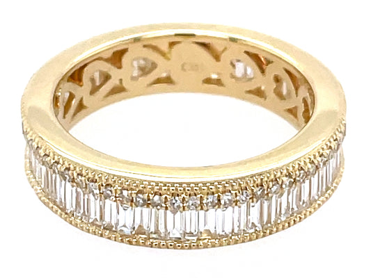 DIAMOND BAGUETTE & ROUND MILLGRAIN EDGE ETERNITY RING
