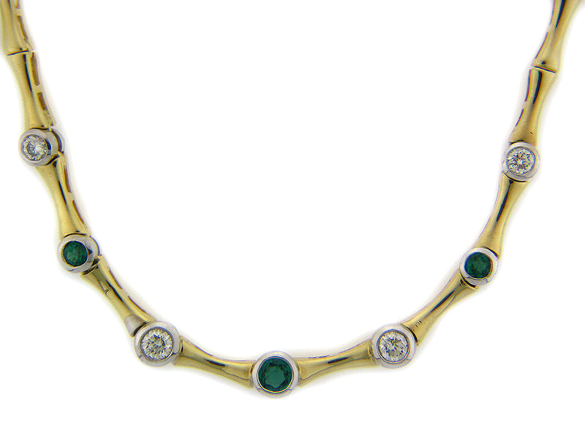 EMERALD & DIAMOND NECKLACE, 14KT (O), C=0.45