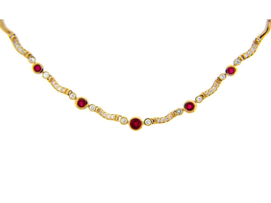 RUBY & DIAMOND NECKLACE, 14KY (H), C=1.10