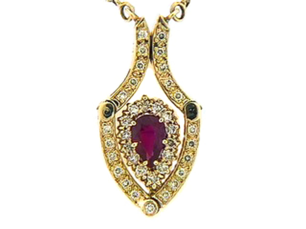 RUBY & DIAMOND NECKLACE, 14KY (H), C=0.48
