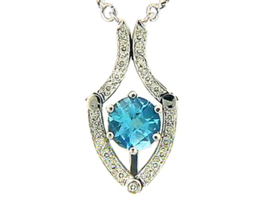 CHB SWISS BLUE TOPAZ & DIAMOND NECKLACE, 14KW (R), C=1.45