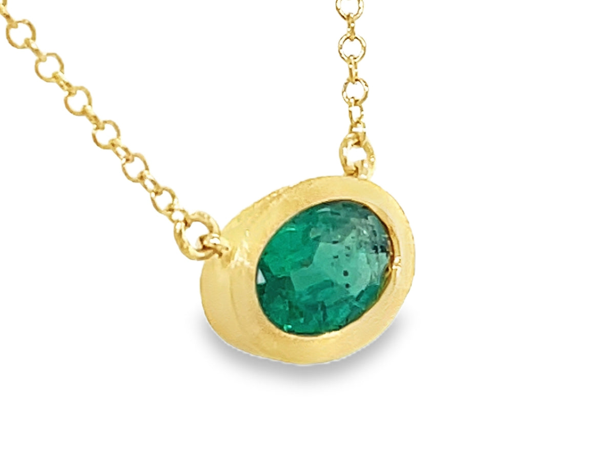 Oval Emerald Bezel Necklace, 18"/17"/16", 14ky (O)