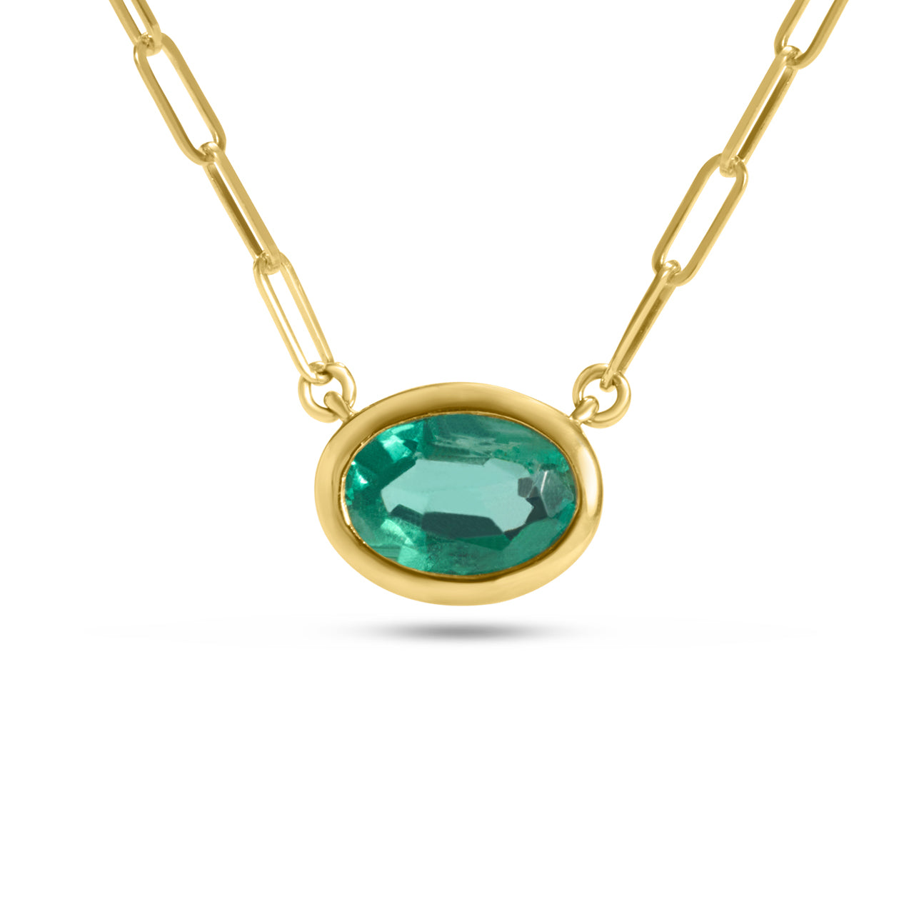 Emerald Oval East-West Bezel Necklace