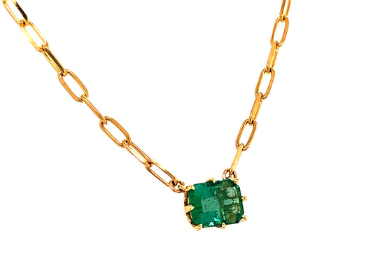 EMERALD CUT EMERALD PENDANT NECKLACE, 18" PAPERCLIP CHAIN
