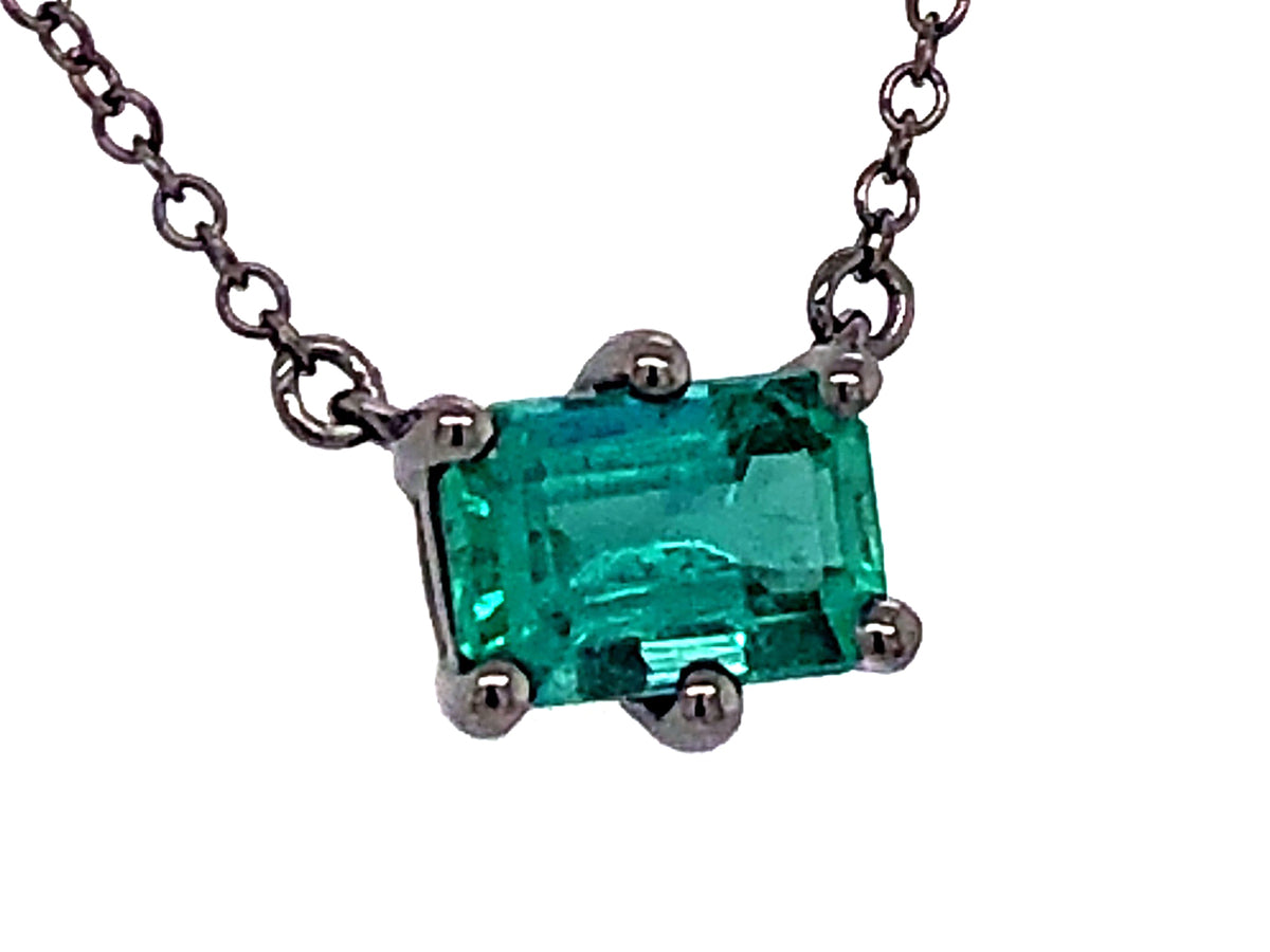 EMERALD CUT EMERALD PENDANT NECKLACE, 18"/17"/16", 18K BLACK FINISH (O)