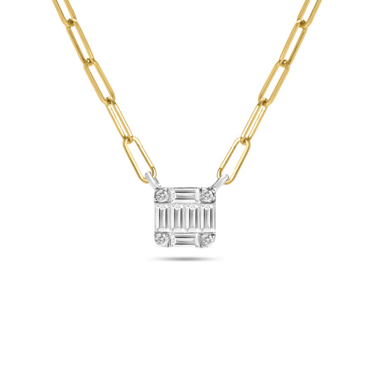 Diamond Emerald Cut Cluster 5mm Necklace