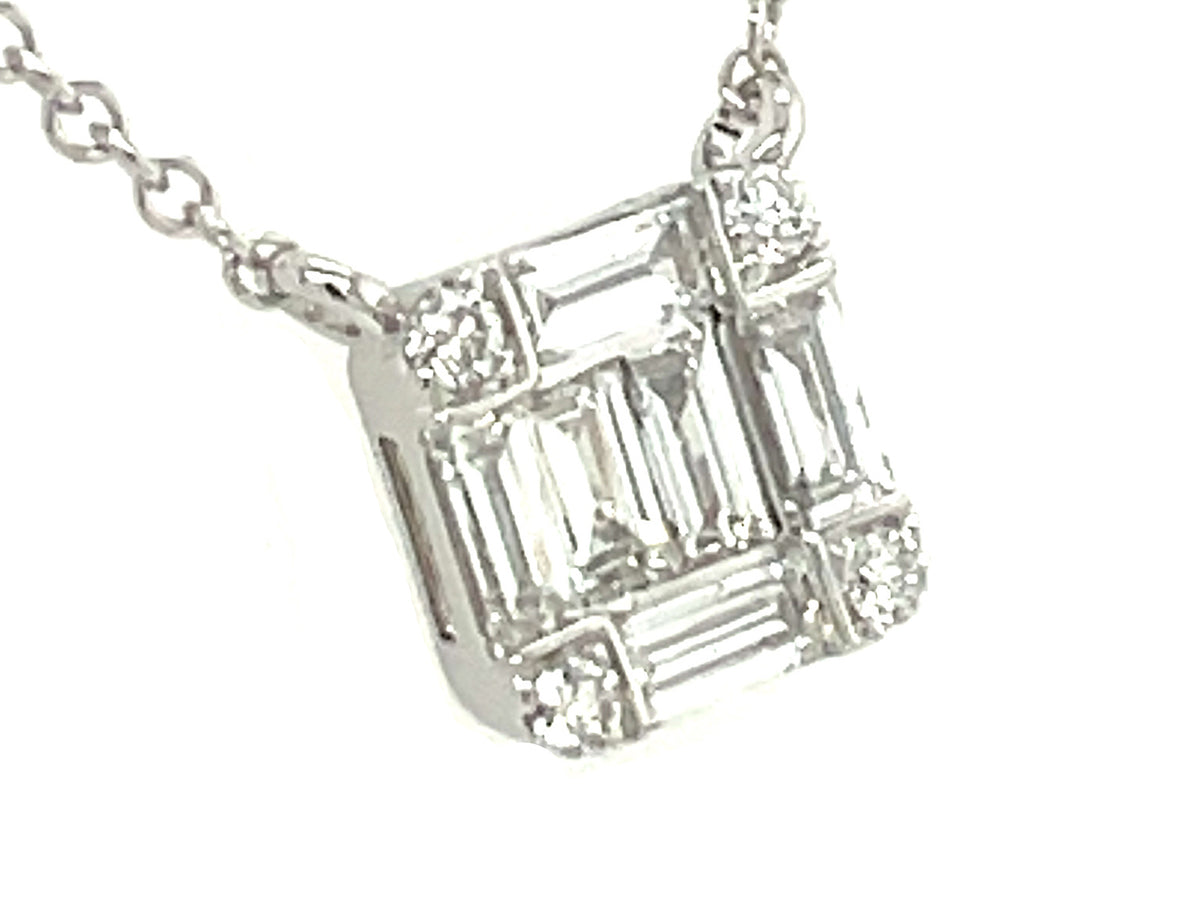 DIAMOND BAGUETTE CLUSTER NECKLACE, 6.8 X 6.8 MM, 18" CHAIN
