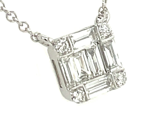DIAMOND BAGUETTE CLUSTER NECKLACE, 6.8 X 6.8 MM, 18" CHAIN