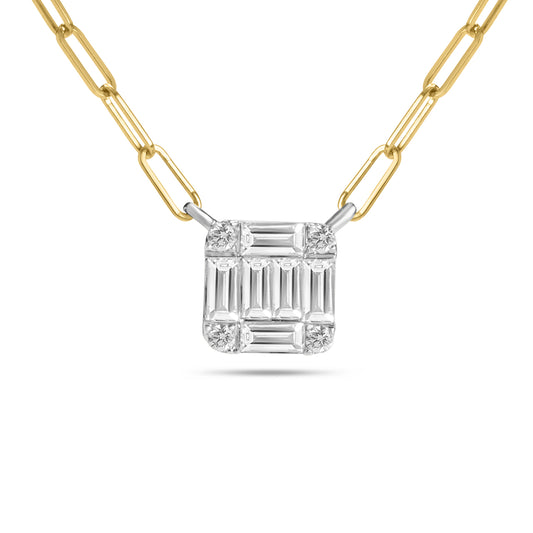 Diamond Emerald Cut Cluster 6.8mm Necklace