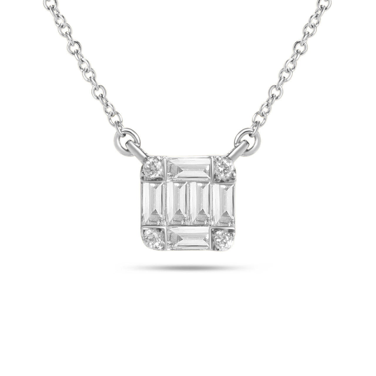 DIAMOND BAGUETTE CLUSTER NECKLACE, 6.8 X 6.8 MM, 18" CHAIN