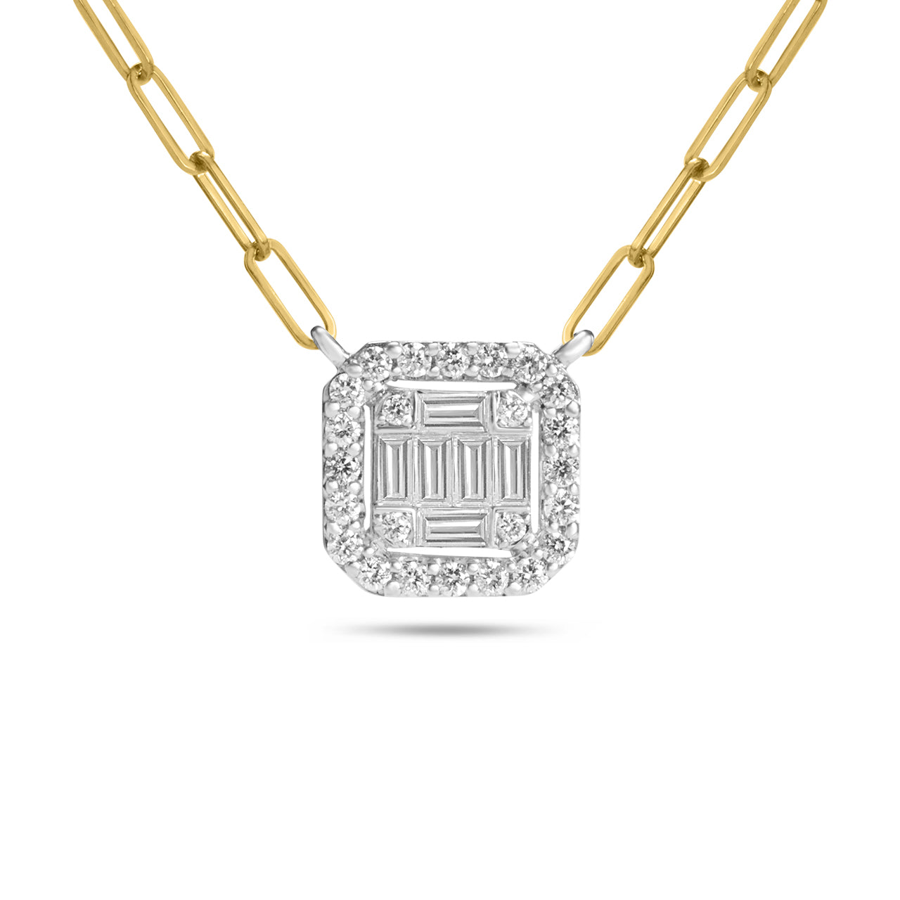 Diamond Emerald Cut Cluster 8.75mm Halo Necklace