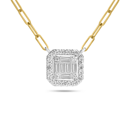 Diamond Emerald Cut Cluster 8.75mm Halo Necklace
