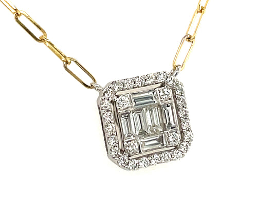 DIAMOND BAGUETTE CLUSTER NECKLACE, 18" PAPERCLIP CHAIN, 10.2 MM