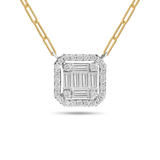 Diamond Emerald Cut Cluster 10.2mm Halo Necklace