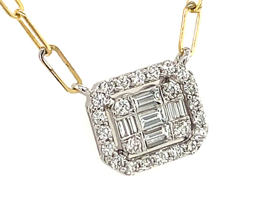 DIAMOND BAGUETTE CLUSTER NECKLACE, 18" PAPERCLIP CHAIN, 9.2 X 8 MM
