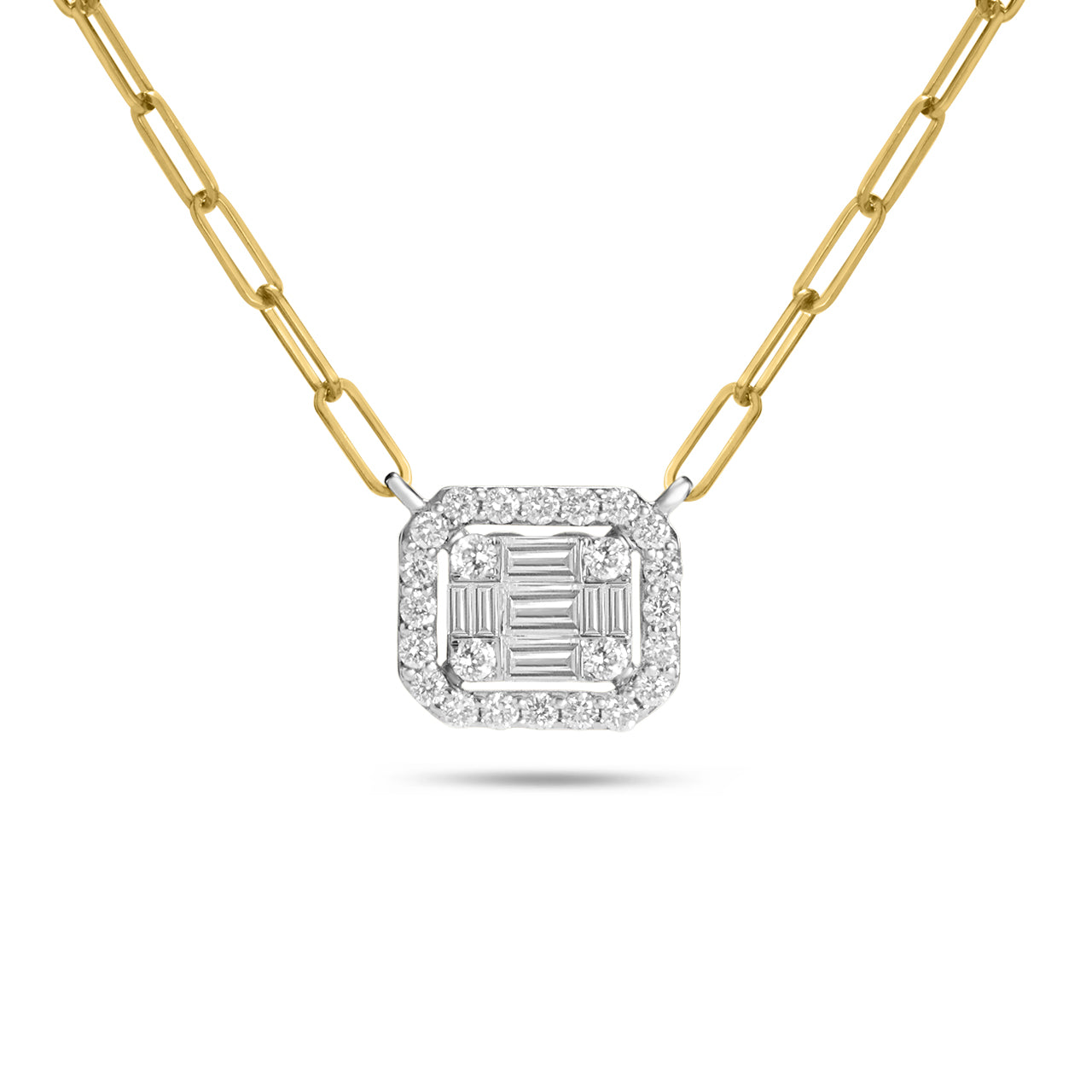 Diamond Emerald Cut Cluster 9.2mm Halo Necklace